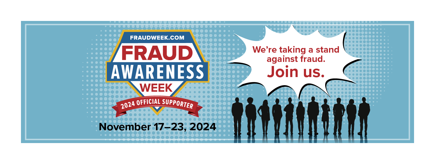 Vector image announcing ACFE International Fraud Awareness Week, November 17-24. Help fight fraud!