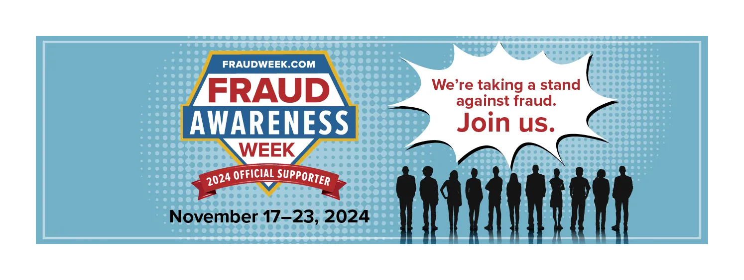 Vector image announcing ACFE International Fraud Awareness Week, November 17-24. Help fight fraud!